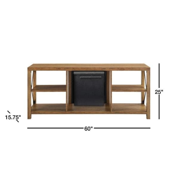 60 in. Reclaimed Barnwood Composite TV Stand Fits TVs Up to 65 in. with Electric Fireplace