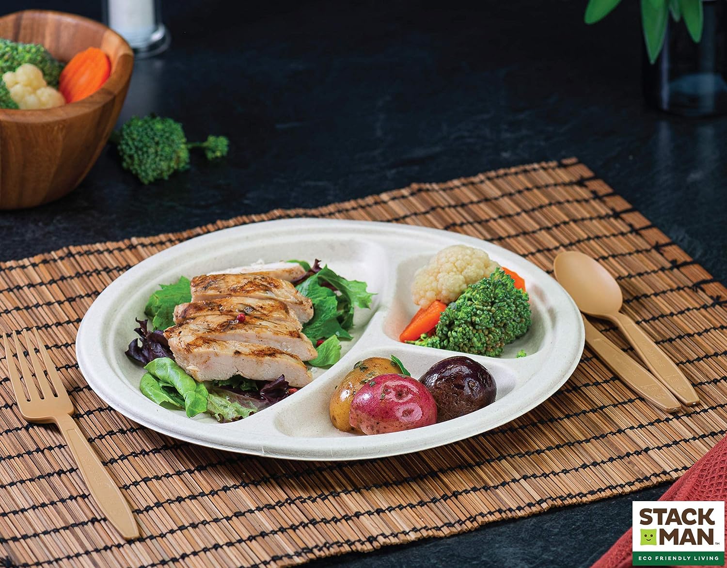 Paper Plates, 100% Compostable Heavy Duty Disposable Plate - [125-Pack] - {PFAS-Free} - {BPI Certified} - [9 Inch] Eco-Friendly, Biodegradable Bagasse Natural Brown 9