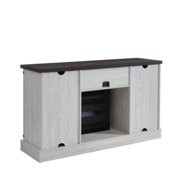 54 in. Freestanding Media Console Electric Fireplace TV Stand with Sliding Barn Door in Stone Gray