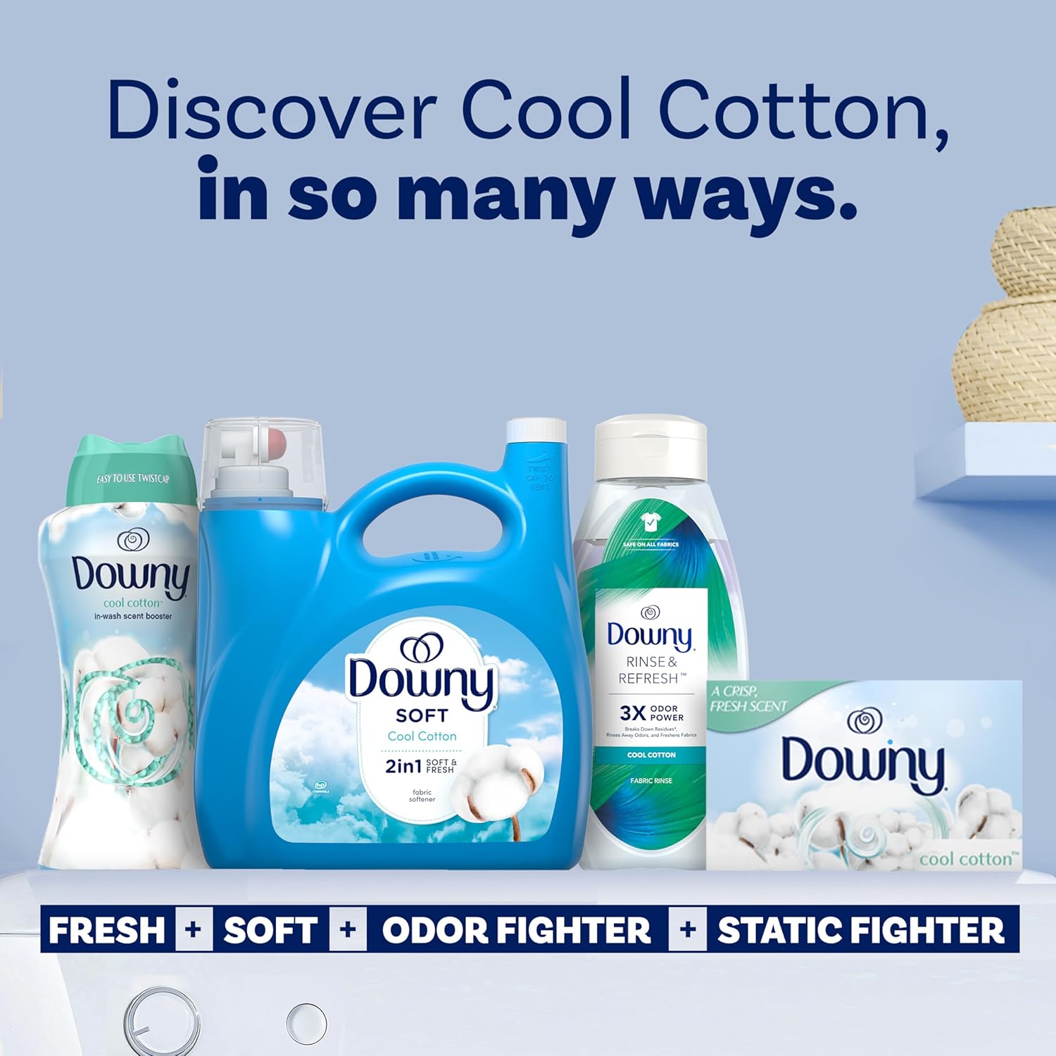 Downy Fabric Softener Liquid, Cool Cotton Scent, 140 fl oz, 190 Loads