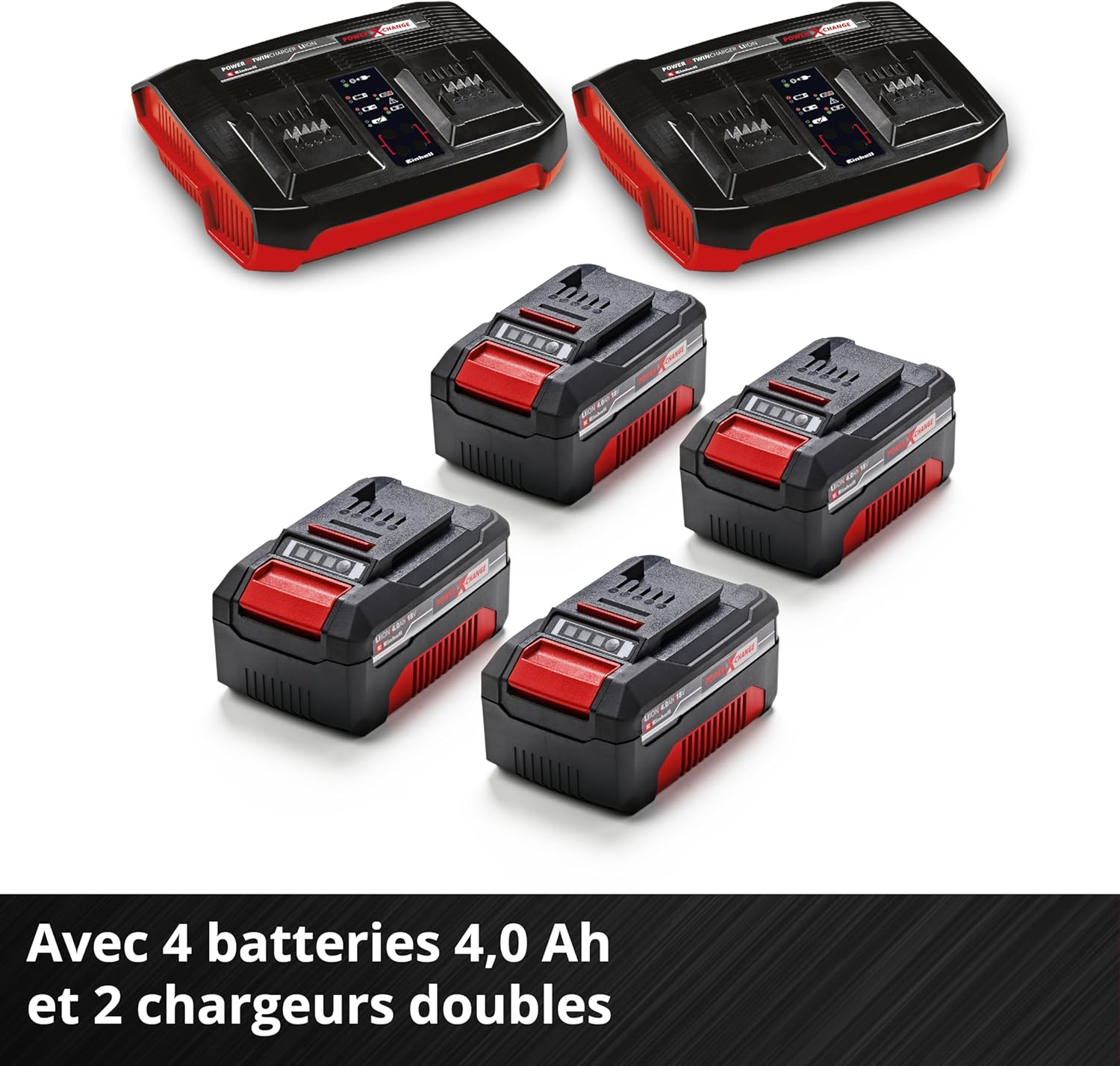 Einhell Professional Tondeuse à gazon sans fil GP-CM 36/47 S HW Li Power X-Change (36V, 47 cm largeur de coupe, autotractée, moteur sans charbon) Livré avec 4 Batteries 4,0Ah et 2 Chargeurs Doubles