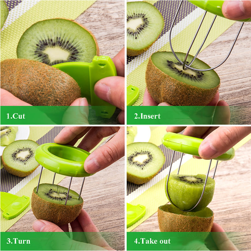 Kiwi Cutter Peeler Kitchen Gadgets Tools Slicer Kiwi Fruit Slicer for Peeling & Quartering, Slices Fruit for Fruit Salad & Snacking （Green）