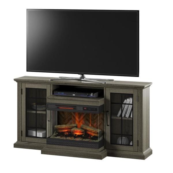 60 in. Media Mantel Fireplace in Omni-Sawblade Marks Brown with Panorama Fireplace