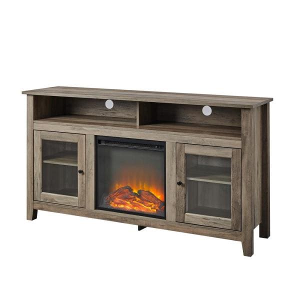Modern Farmhouse Tall Electric Fireplace TV Stand for TV's Up to 64 in. in Grey Wash