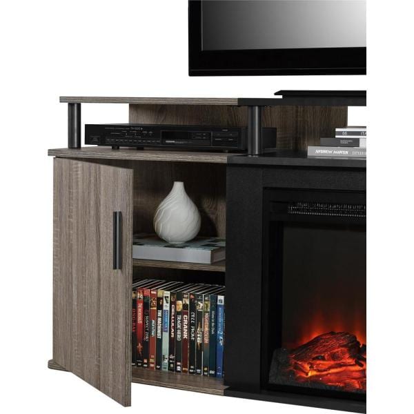Windsor 70 in. Weathered Oak TV Console with Fireplace