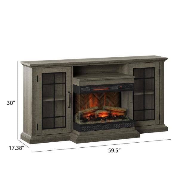 60 in. Media Mantel Fireplace in Omni-Sawblade Marks Brown with Panorama Fireplace