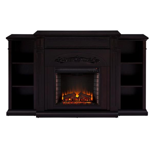 Overton 73 in. Electric Fireplace with Bookcases in Espresso