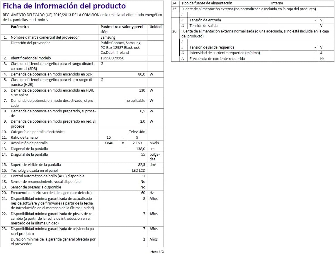 Samsung Téléviseur TU55CU7095 55 (55 Pouces), Crystal UHD 4K, Smart TV, 2023
