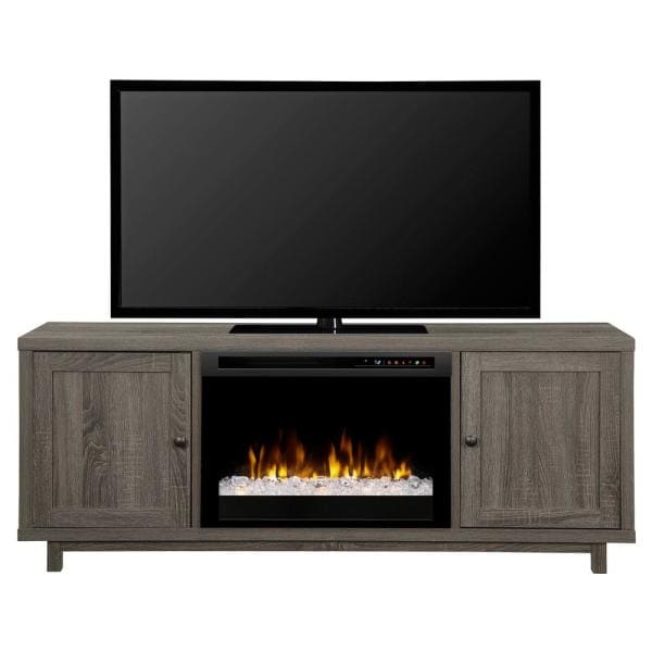 Jesse 65 in. Electric Fireplace and Glass Ember Bed in Iron Mountain Grey with 26 in. Media Console