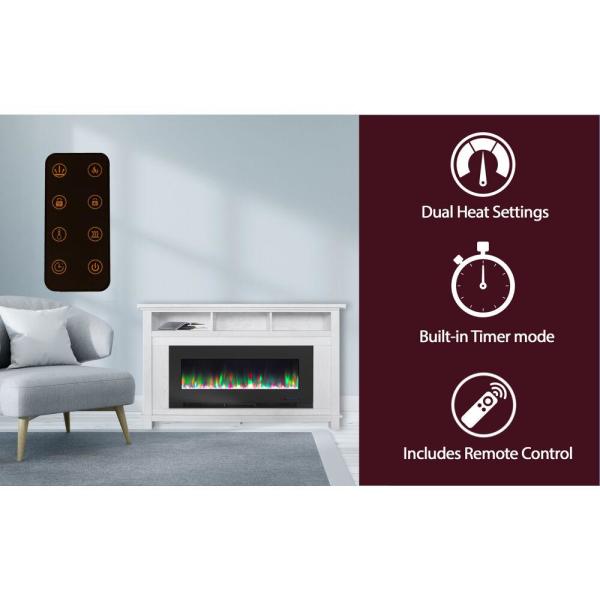 San Jose 58 in. Freestanding Electric Fireplace Entertainment Stand in White with 50 in. Insert and Crystal Rock Display