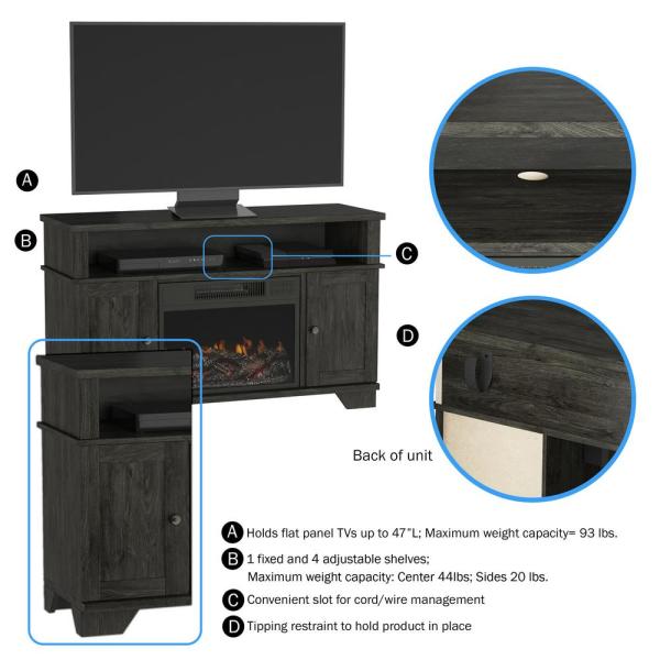 45 in Black Electric Fireplace TV Stand Fits TVs up to 47 in with Media Shelves and Cabinets