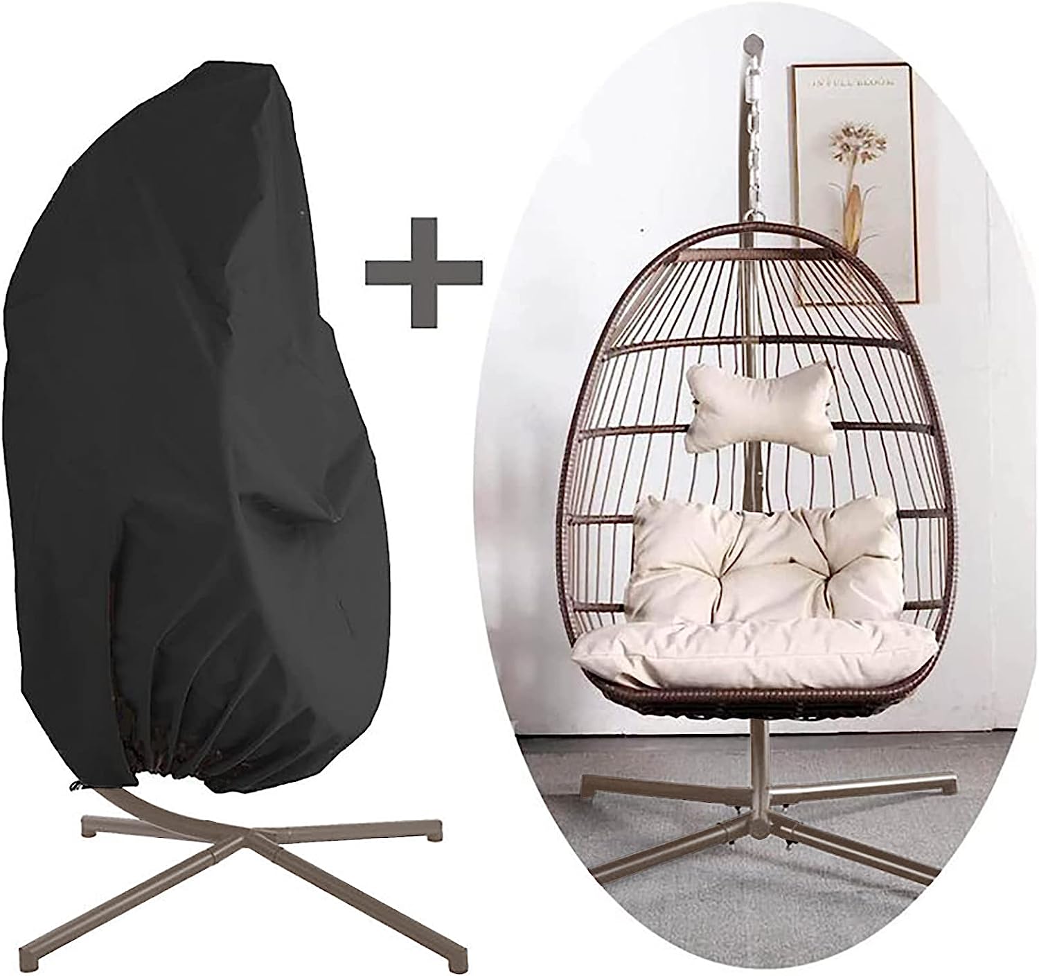 Swing Egg Chair Without Stand Indoor Outdoor Wicker Rattan Patio Basket Hanging Chair with UV Resistant Cushions 265lbs Capaticy for Bedroom Balcony Patio (Without Stand)