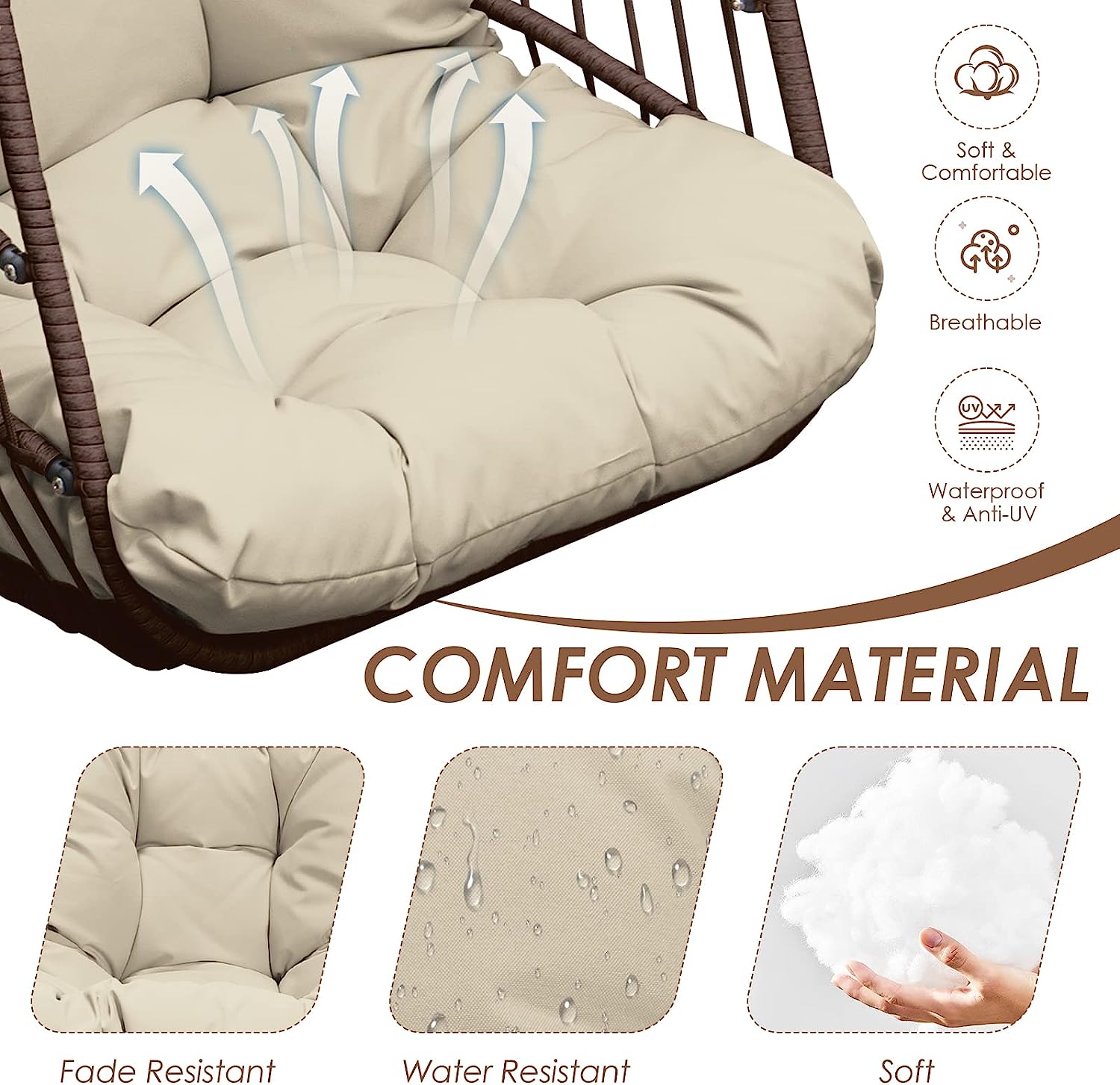 RADIATA Double Egg Chair with Stand Luxury Outdoor Patio Wicker Loveseat Hanging Swing Egg Chairs with Resistant Cushions Metal Frame 500 lbs Capaticy for 2 Persons Patio Backyard Balcony