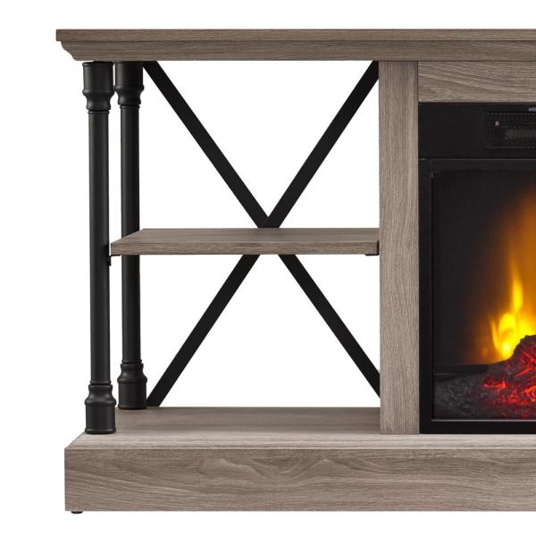 58.25 in. Industrial Open Architecture Media Electric Fireplace in Bleached Gray