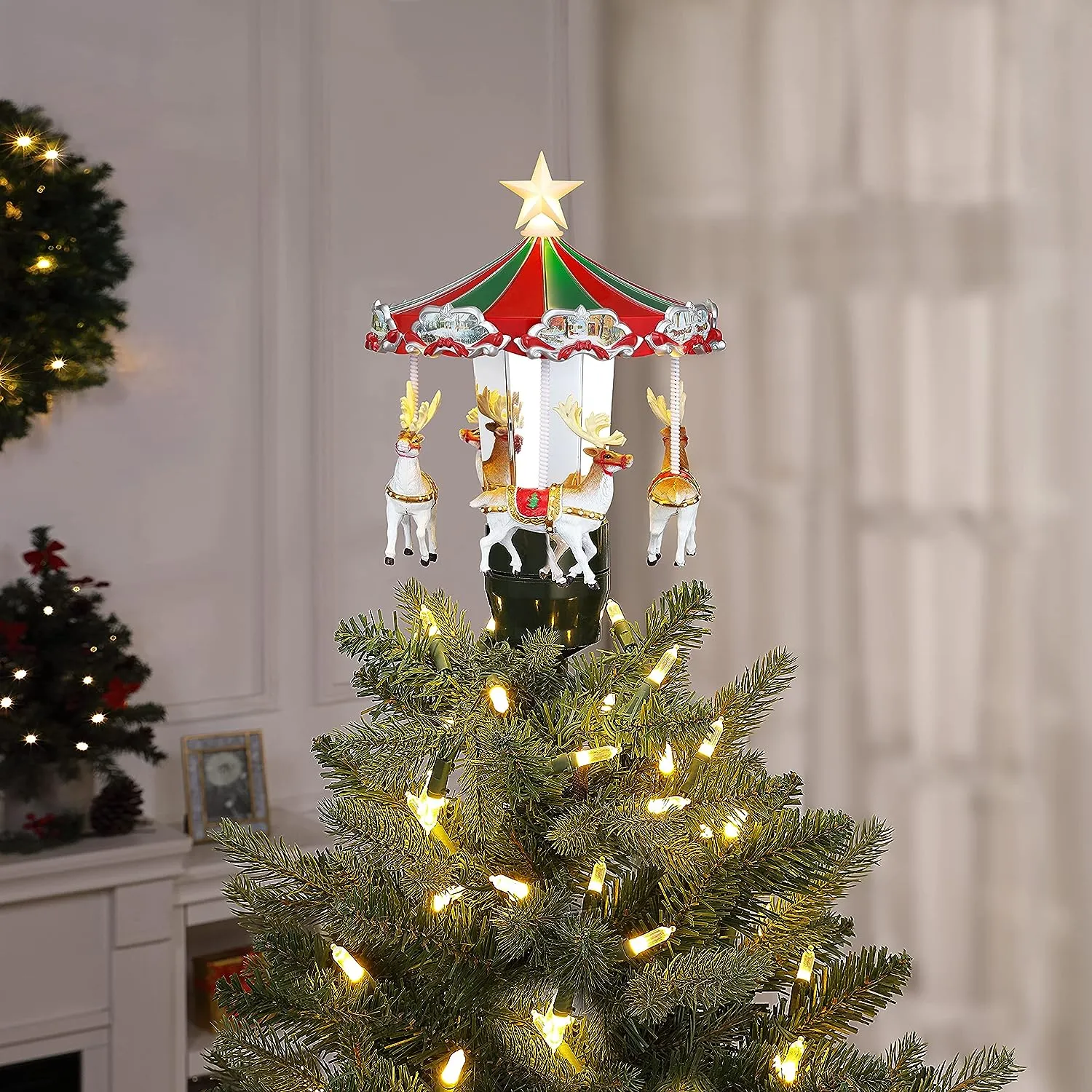 Mr. Christmas Animated Tree Topper-Carousel Christmas Decoration, Multi