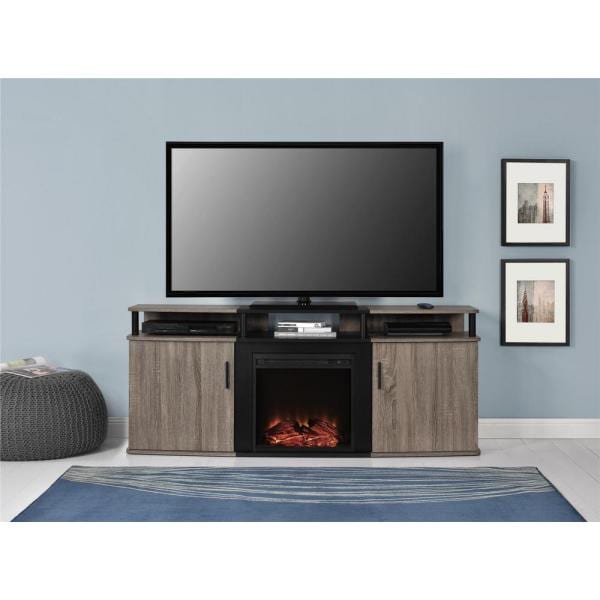 Windsor 70 in. Weathered Oak TV Console with Fireplace
