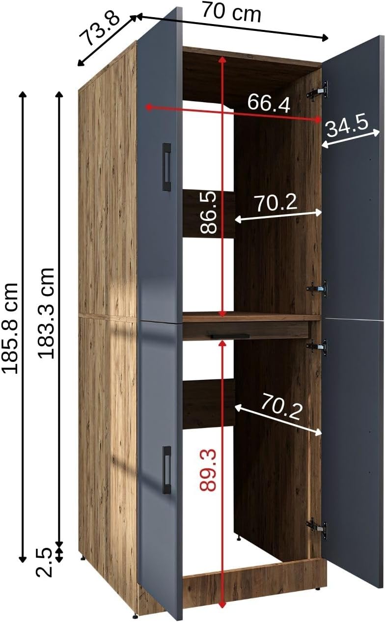 ROOMART Dora Armoire de machine à laver, pour sèche-linge et machine à laver, en 4 couleurs, avec portes et planche coulissante (chêne anthracite)