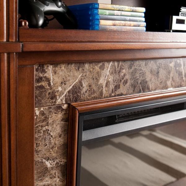 Rochester 48 in. Faux Stone Electric Fireplace TV Stand in Whiskey Maple