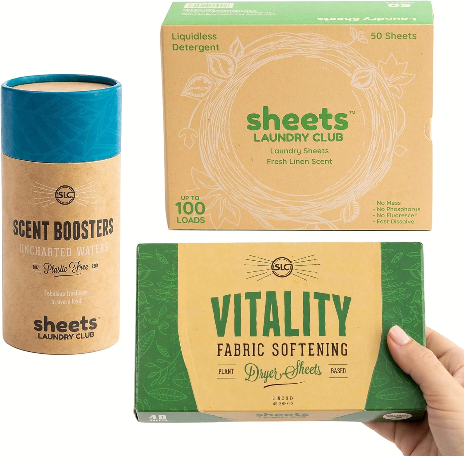 Sheets Laundry Club - 50 Fresh Linen(up to 100 loads) Laundry Detergent Sheets - 40 Lavender Dryer Sheets, 8oz Lavender Scent Booster Tube. Good for the earth and a breeze to use. Hypoallergenic