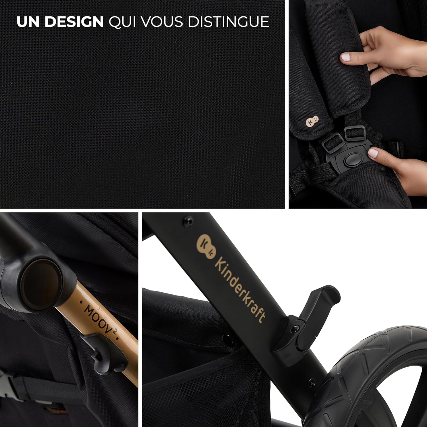 Kinderkraft MOOV2 Poussette 3 en 1, Système de voyage de la naissance à 27 kg, Siège auto Mink PRO I-Size inclus, Capote extensible avec filtre UPF50+, Accessoires pratiques, Gris