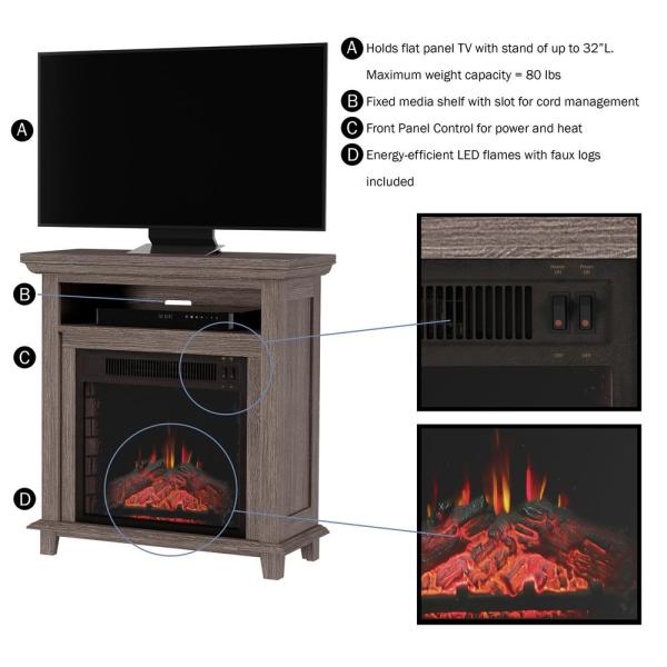 27 in. Freestanding Electric Fireplace TV Stand in Gray