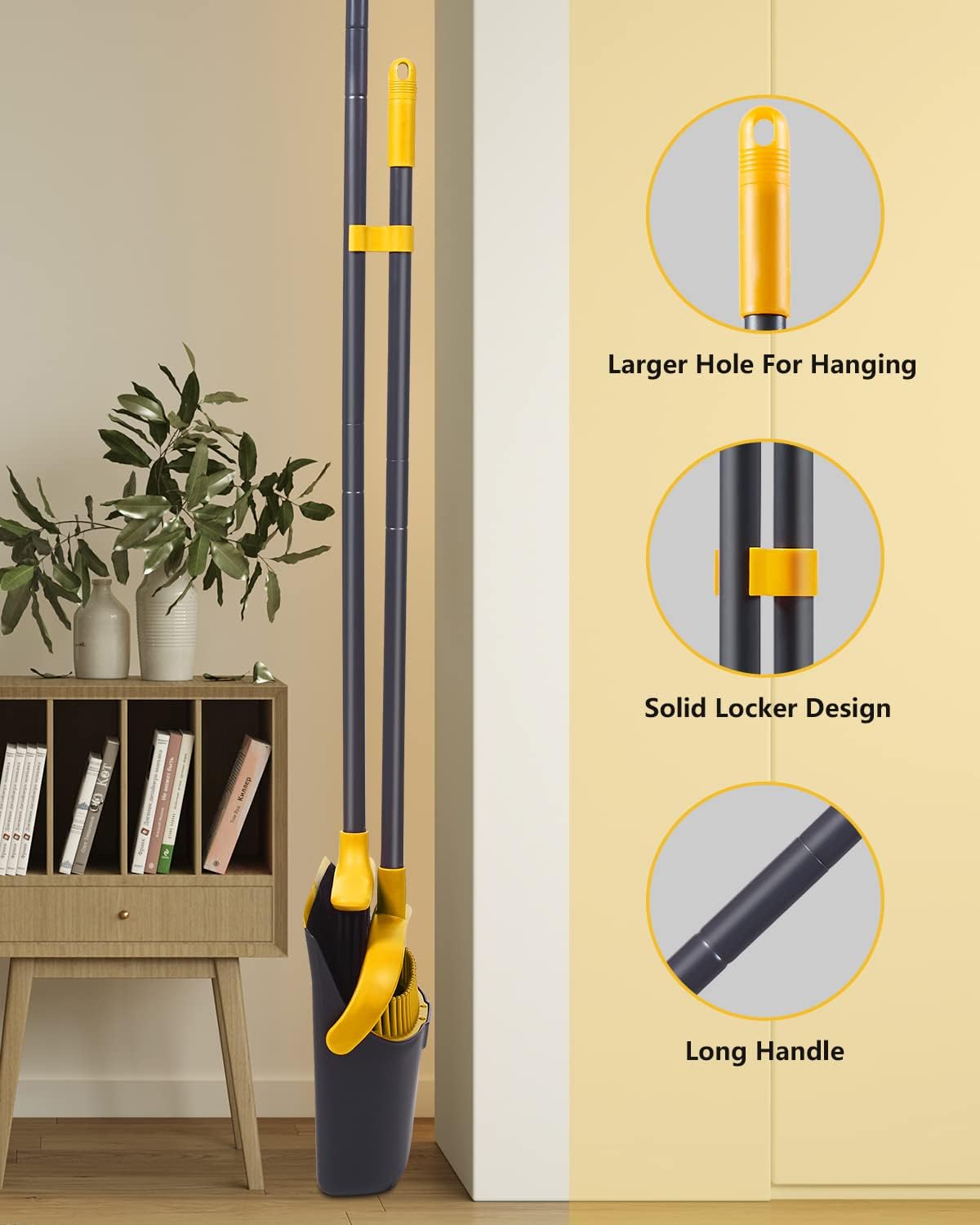 Broom with Dustpan Combo Set, Upgrade Broom and Dustpan Set for Home, 52'' Long Handle Broom and Dustpan Set, Standing Dustpan and Broom for Kitchen Office Lobby Floor