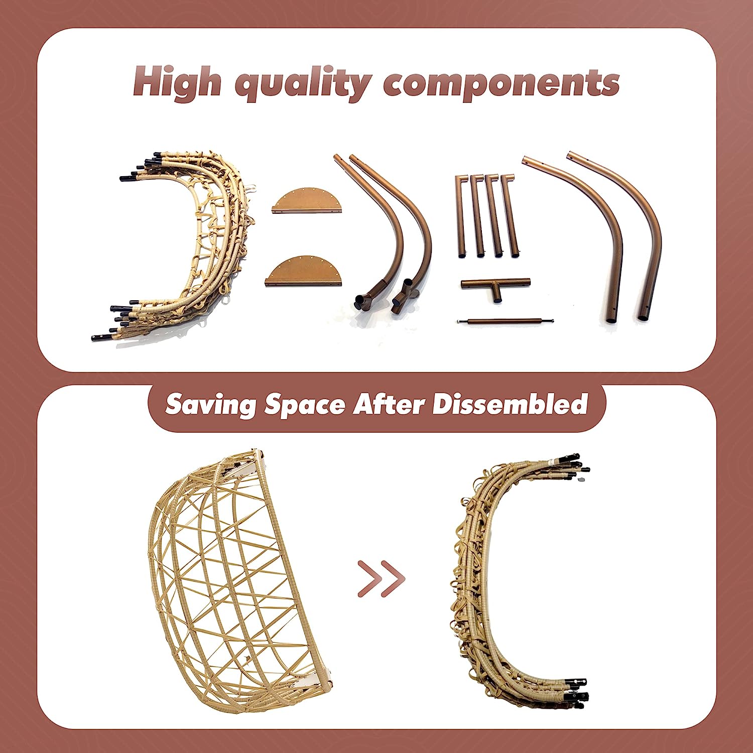 Swing Egg Chair Without Stand Indoor Outdoor Wicker Rattan Patio Basket Hanging Chair with UV Resistant Cushions 265lbs Capaticy for Bedroom Balcony Patio (Without Stand)