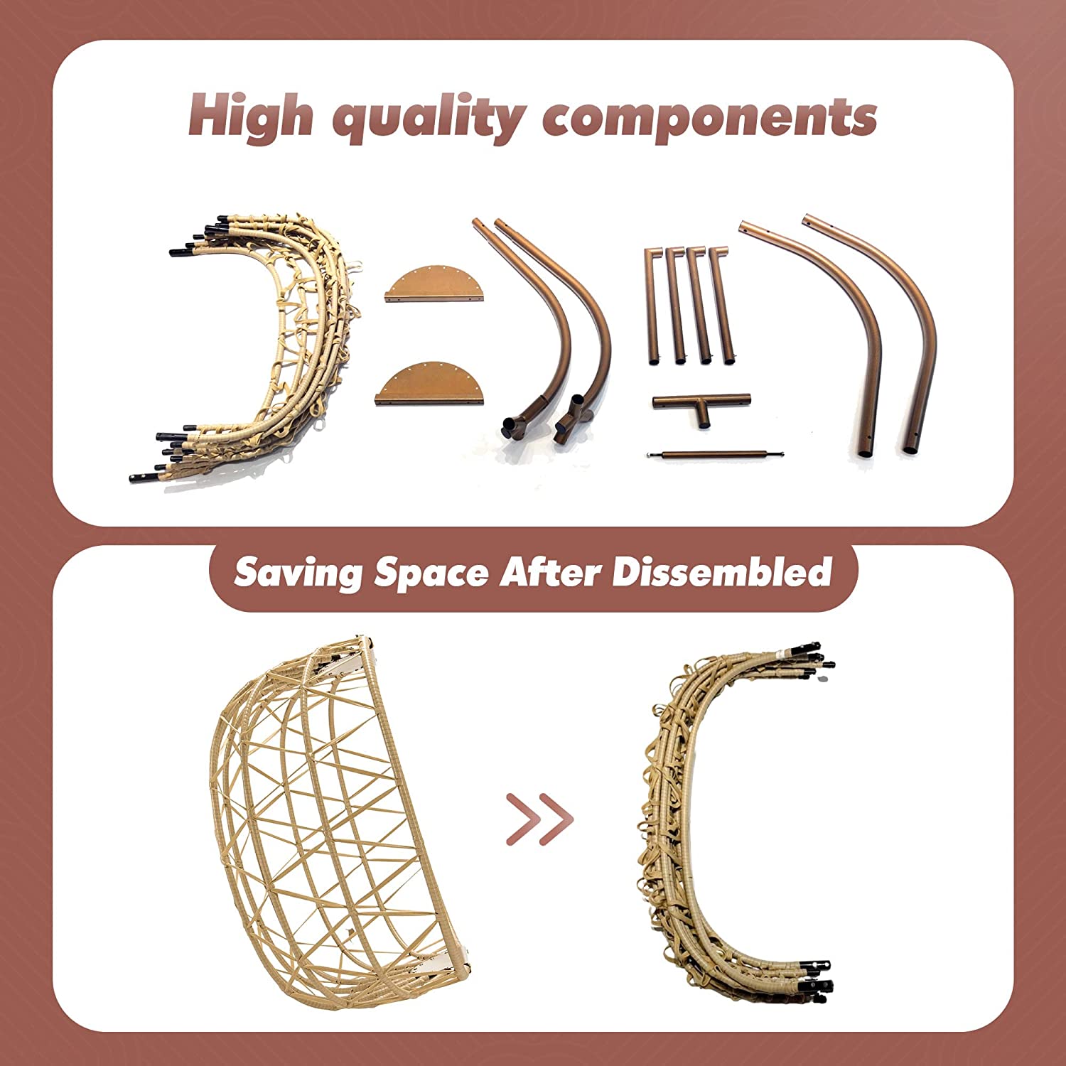 Swing Egg Chair Without Stand Indoor Outdoor Wicker Rattan Patio Basket Hanging Chair with UV Resistant Cushions 265lbs Capaticy for Bedroom Balcony Patio (Without Stand)