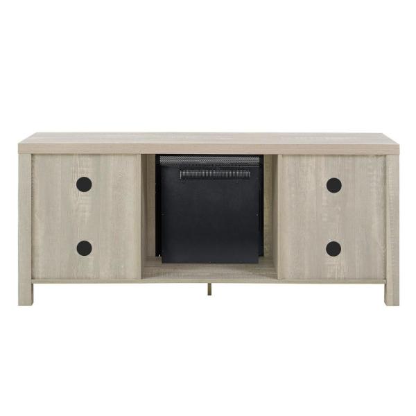 58 in. Stone Grey Wood and Metal Barn Door TV Stand Fits TVs up to 65 in. with Electric Fireplace