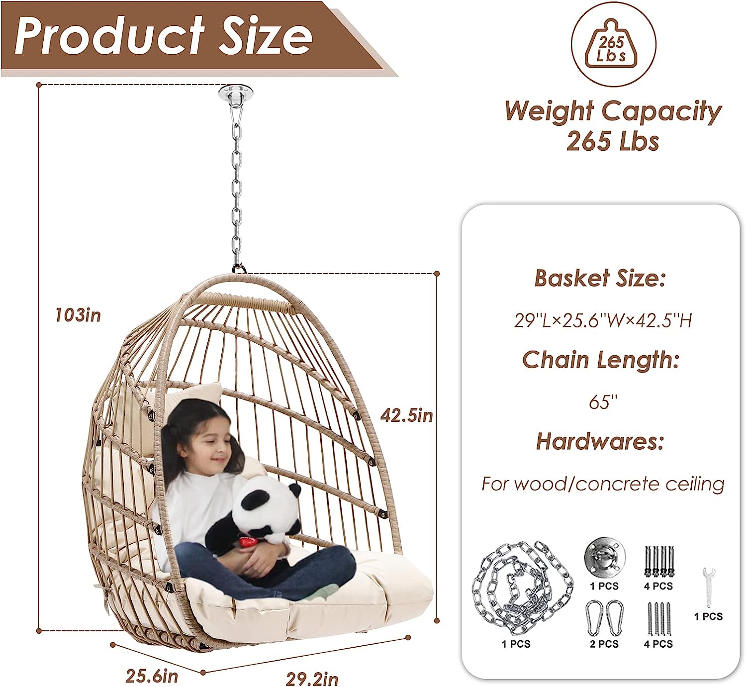 RADIATA Double Egg Chair with Stand Luxury Outdoor Patio Wicker Loveseat Hanging Swing Egg Chairs with Resistant Cushions Metal Frame 500 lbs Capaticy for 2 Persons Patio Backyard Balcony