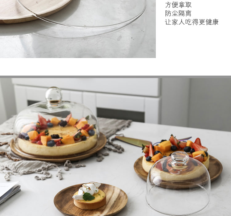 Wood Cake Stand with Glass Dome Revolving Cake Decorating Stand Dessert Display