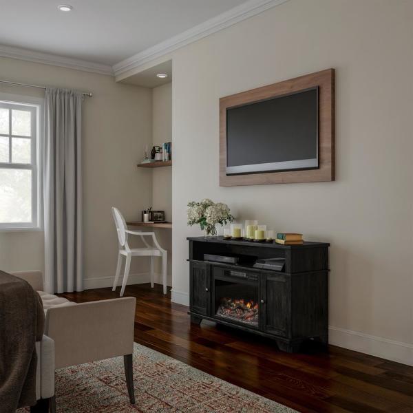 45 in Black Electric Fireplace TV Stand Fits TVs up to 47 in with Media Shelves and Cabinets