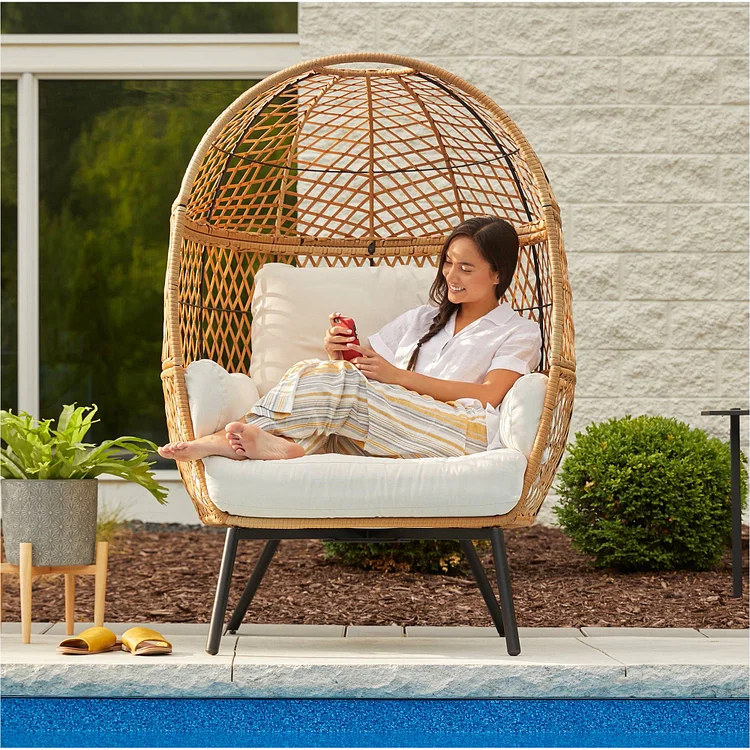 💝2024 HomeGood Solid Wood Wicker Swing Chair With Stand Rain Cover Included