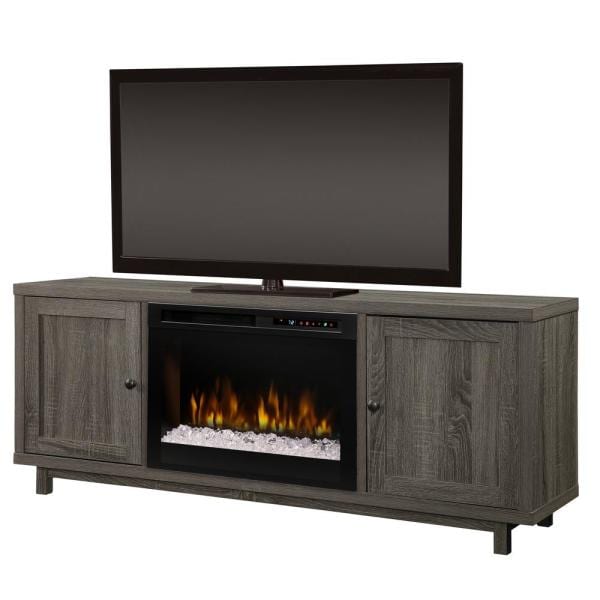 Jesse 65 in. Electric Fireplace and Glass Ember Bed in Iron Mountain Grey with 26 in. Media Console