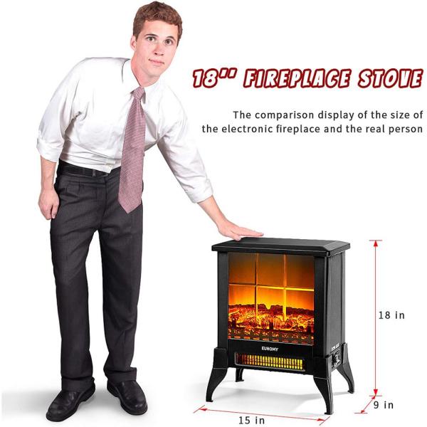 Euyhomy Freestanding Wooden Smart Electric Fireplace TV Stand in Black