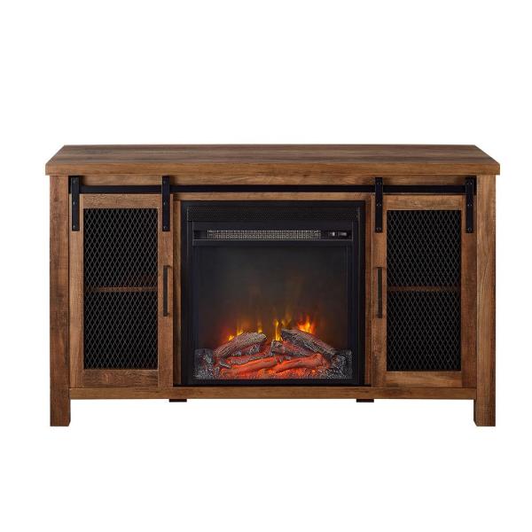 48 in. Rustic Oak Composite TV Stand 52 in. with Electric Fireplace