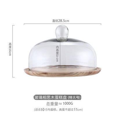 Wood Cake Stand with Glass Dome Revolving Cake Decorating Stand Dessert Display