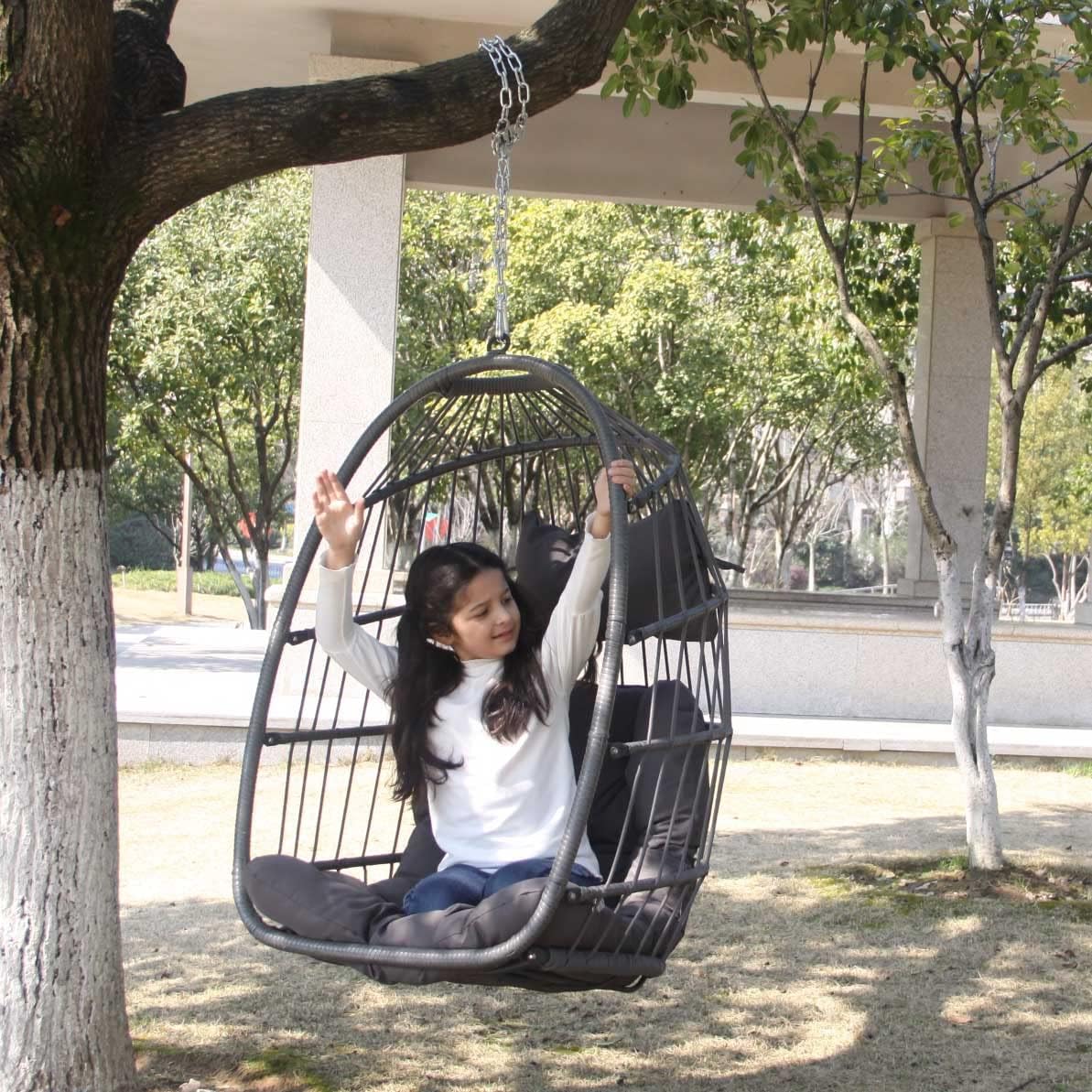 NICESOUL® Indoor Outdoor Patio Wicker Hanging Chair Swing Egg Basket Chairs with Stand UV Resistant Cushions 350lbs Capaticy for Patio Backyard Balcony Xmas Gift