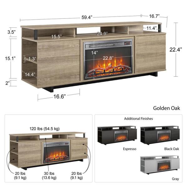 Scepter 59.41 in. Freestanding Electric Fireplace TV Stand in Black Oak Fits TV's upto 65 in.