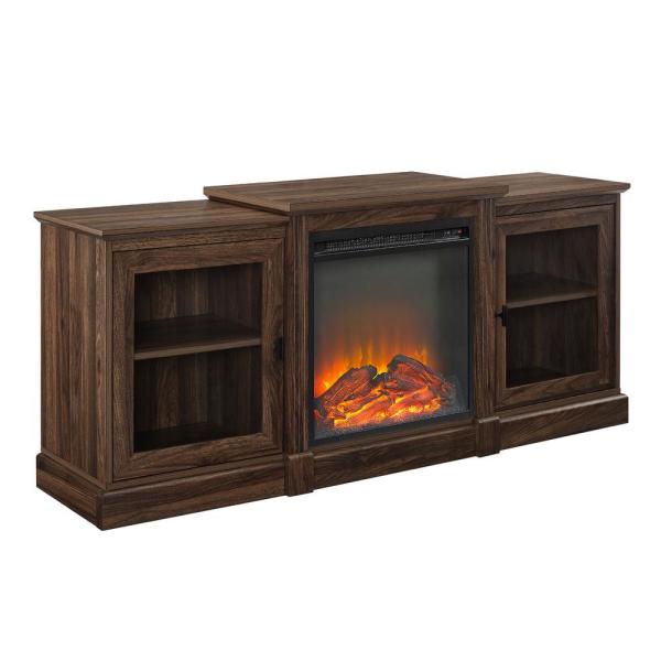 60 in. Dark Walnut Composite TV Stand Fits TVs Up to 66 in. with Electric Fireplace