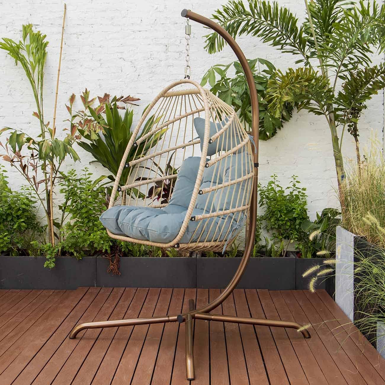 Swing Egg Chair Without Stand Indoor Outdoor Wicker Rattan Patio Basket Hanging Chair with UV Resistant Cushions 265lbs Capaticy for Bedroom Balcony Patio (Without Stand)