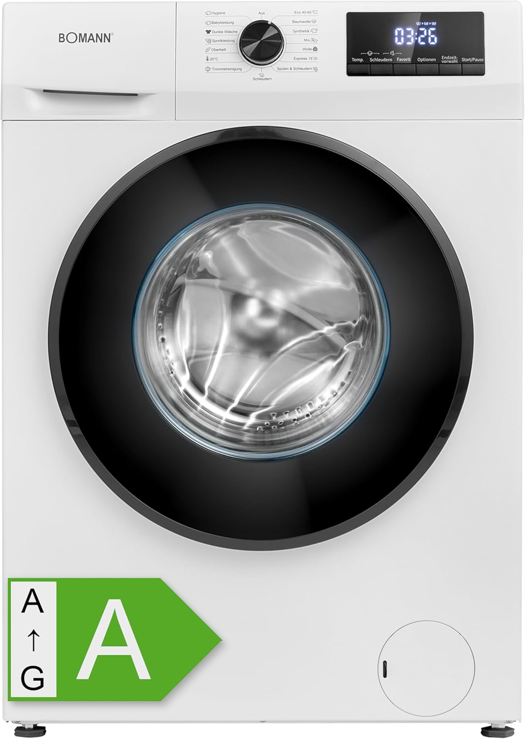 Bomann Machine à laver | 7kg | max 1400 tours | Garantie moteur 10 ans | Moteur inverter efficace, silencieux et durable | 15 programmes | Présélection du temps de fin | Affichage LED | Machine à