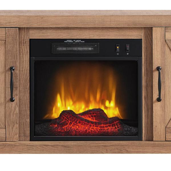 56 in. Media Electric Fireplace with Industrial Accents in Rustic Barn Wood
