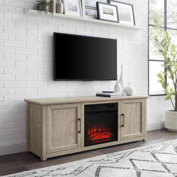 Camden Frosted Oak 58 in. Low Profile TV Stand with Fireplace Fits 60 in. with Cable Management