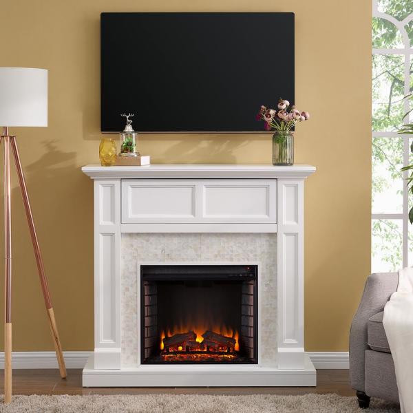 Kristinna 46 in. Tiled Media Electric Fireplace Console in White
