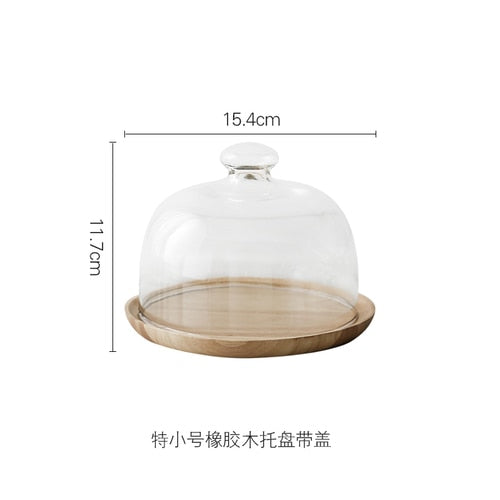 Wood Cake Stand with Glass Dome Revolving Cake Decorating Stand Dessert Display