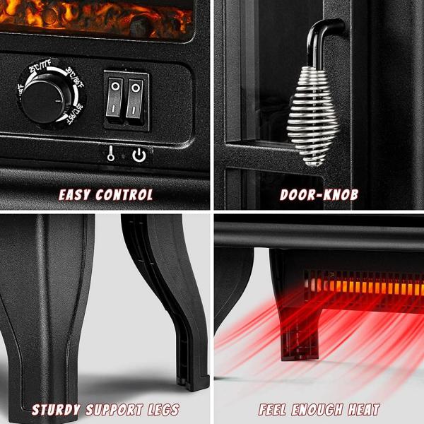 Euhomy Freestanding Wooden Electric Fireplace TV Stand in Black