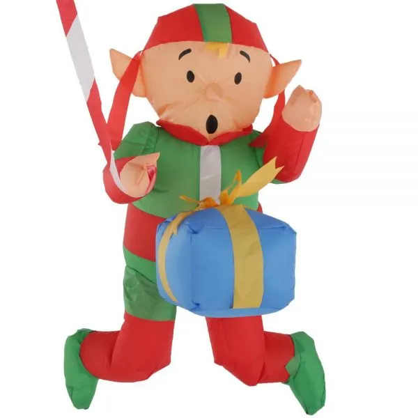 Christmas-animated inflatable santa and elves in an animated helicopter scene