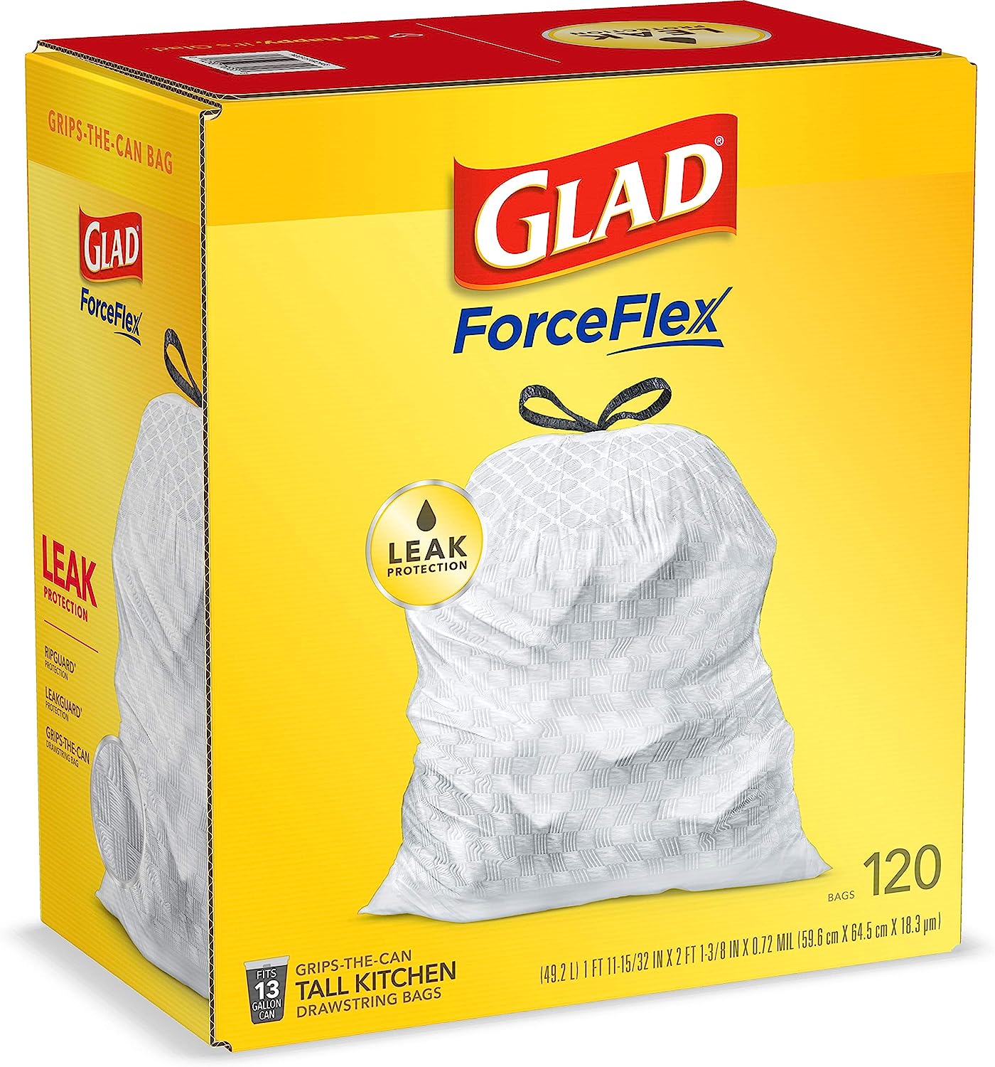 Glad Protection Series Force Flex Drawstring Fresh Clean Odor Shield 13 Gallon 1/110ct