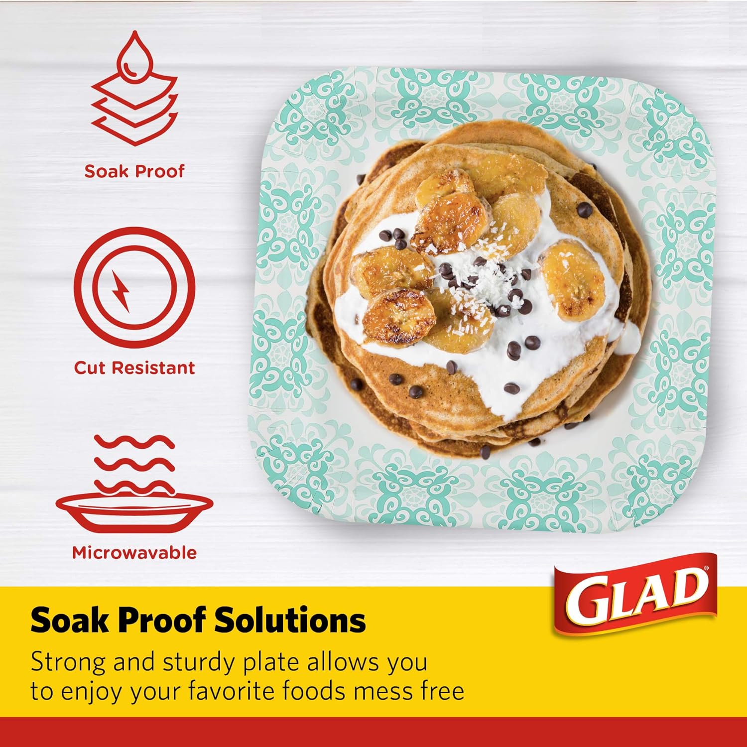 Glad Square Disposable Paper Plates for All Occasions | Soak Proof, Cut Proof, Microwaveable Heavy Duty Disposable Plates | 8.5